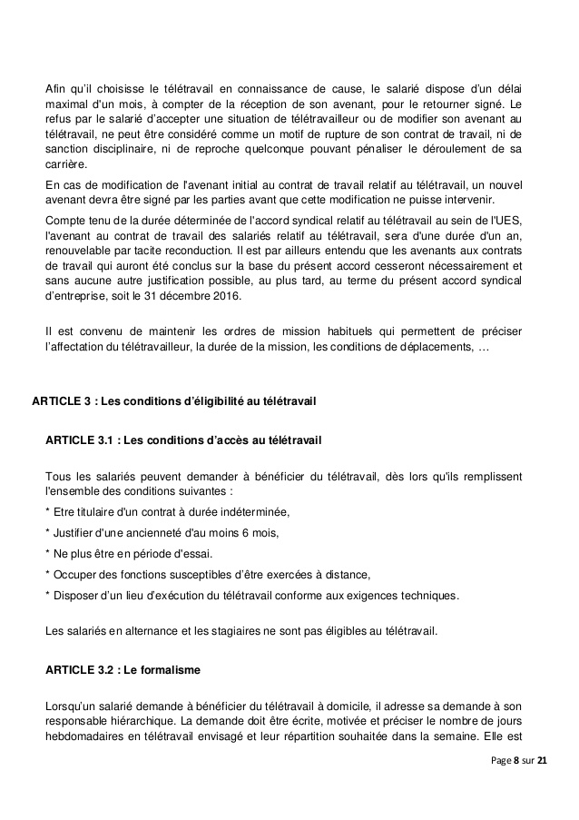 contrat de teletravail a domicile