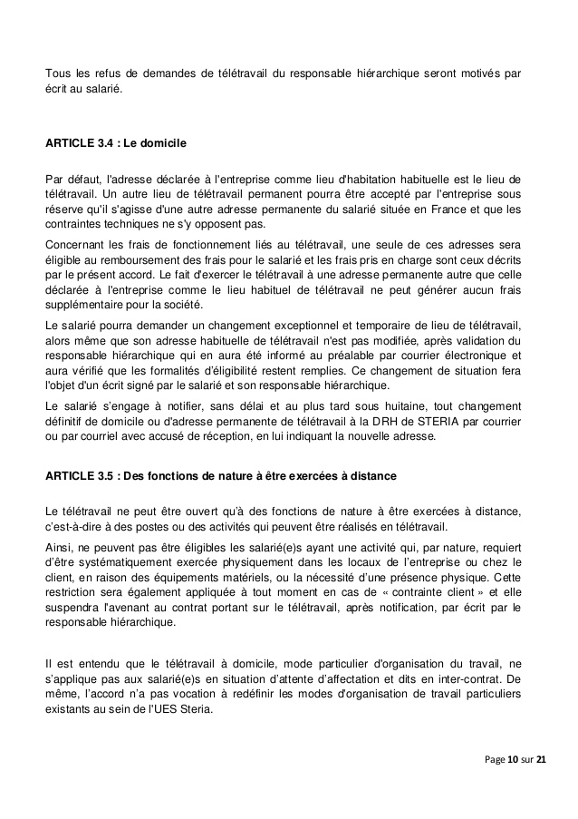 contrat de teletravail a domicile