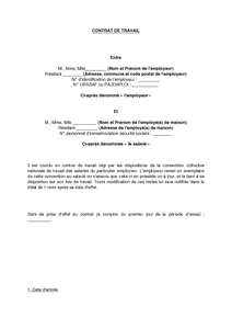 contrat travail a la maison