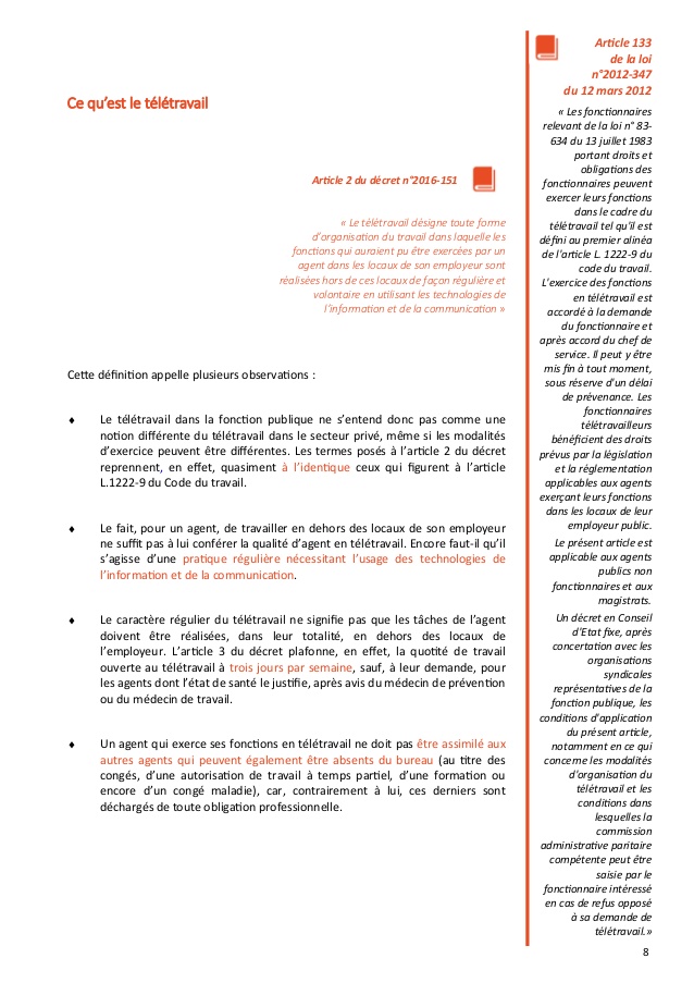 decret teletravail 12 fevrier 2016