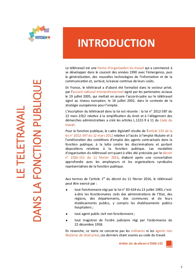 decret teletravail 12 fevrier 2016