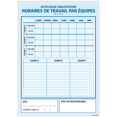 horaires de travail