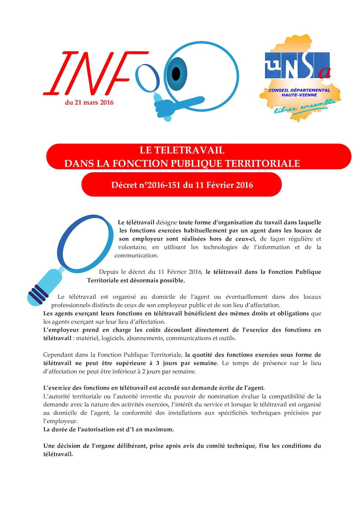 le teletravail dans la fonction publique territoriale