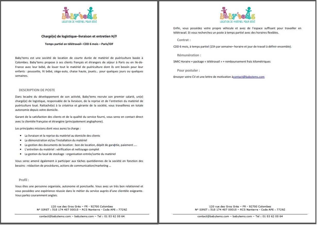 offre d’emploi teletravail temps partiel