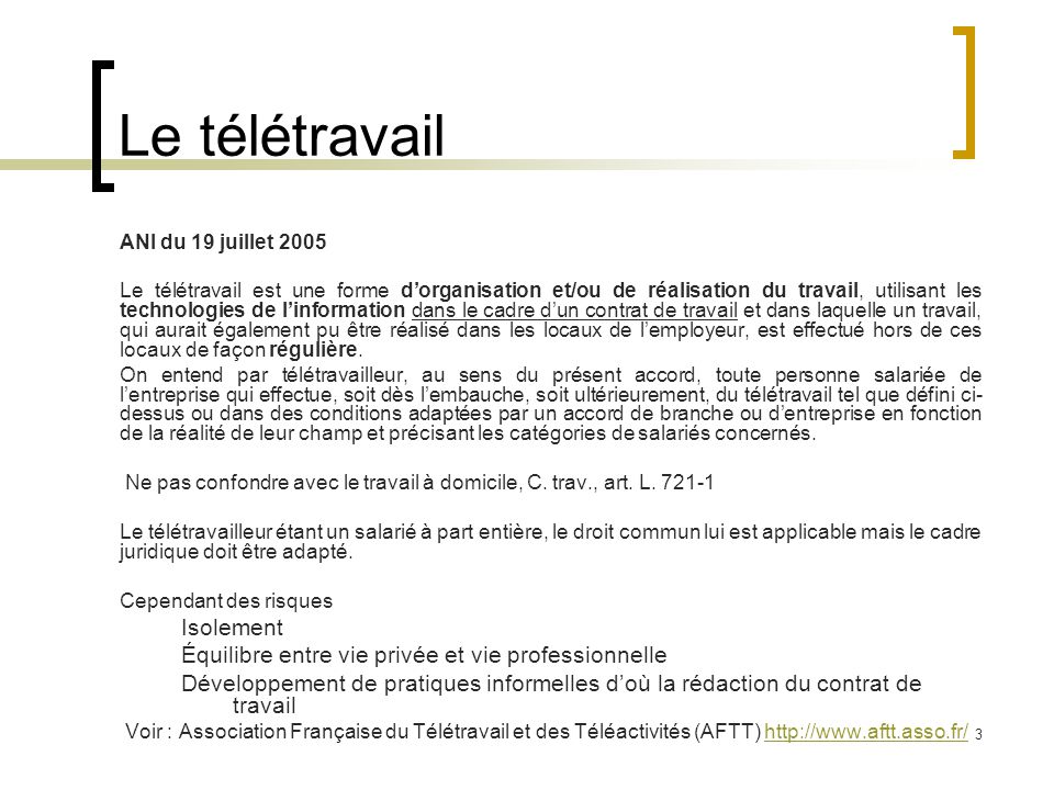 statut teletravail a domicile