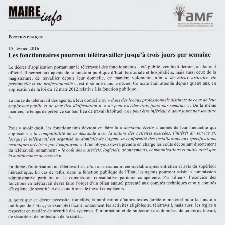 teletravail a domicile fonctionnaire