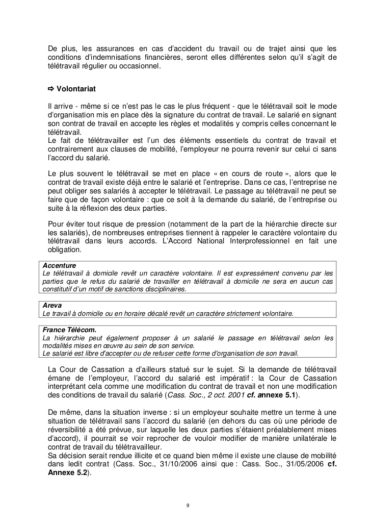 teletravail a la demande du salarie
