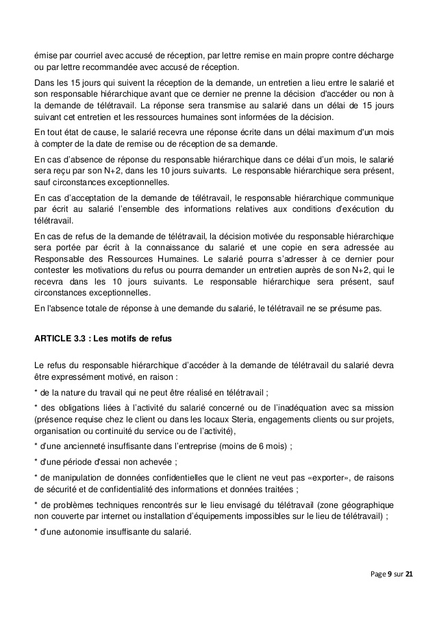 teletravail a la demande du salarie