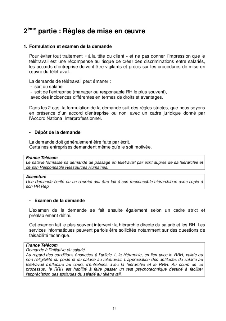 teletravail a la demande du salarie