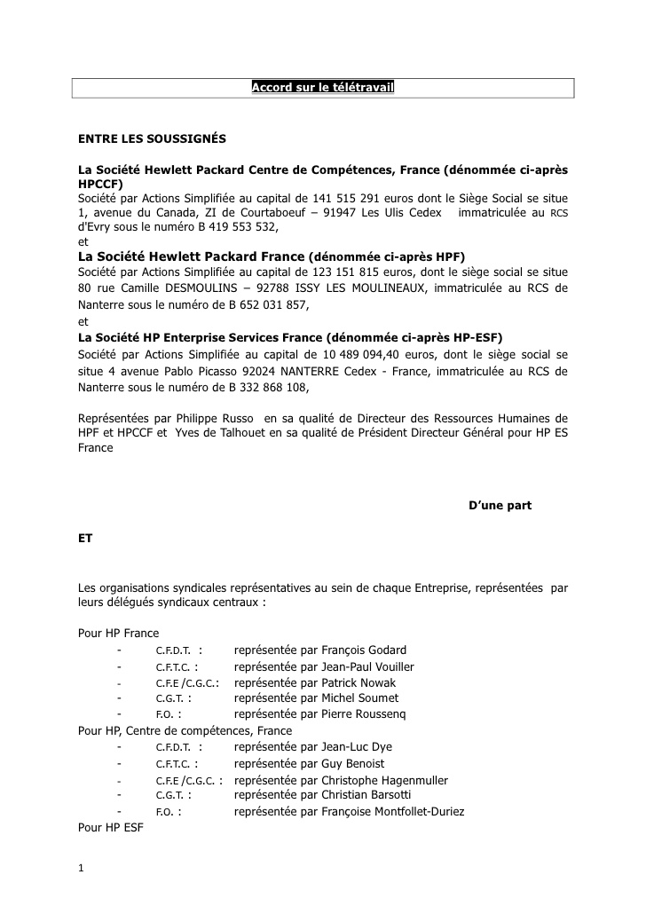 teletravail accord