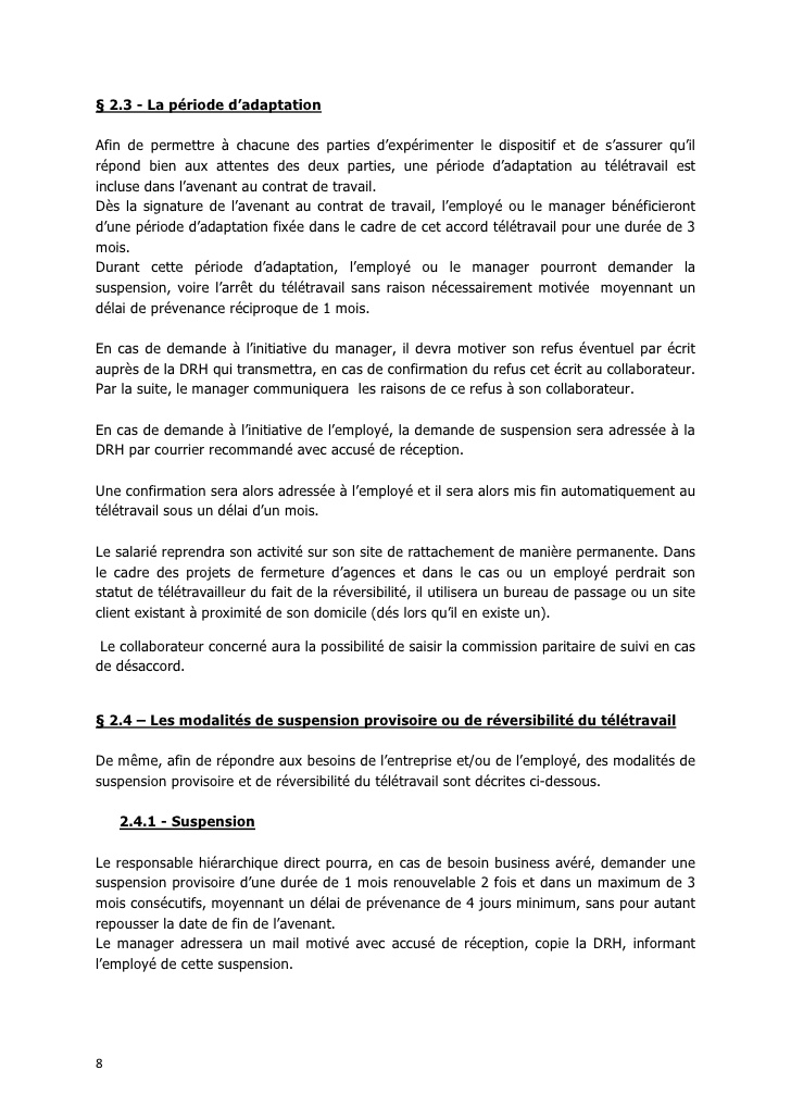 teletravail avenant contrat