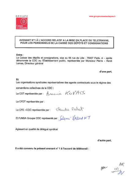 teletravail avenant