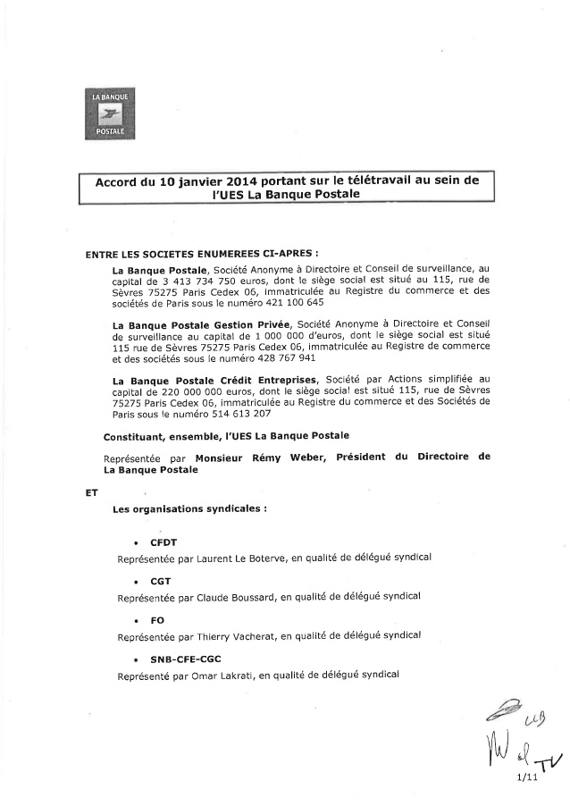 teletravail banque postale