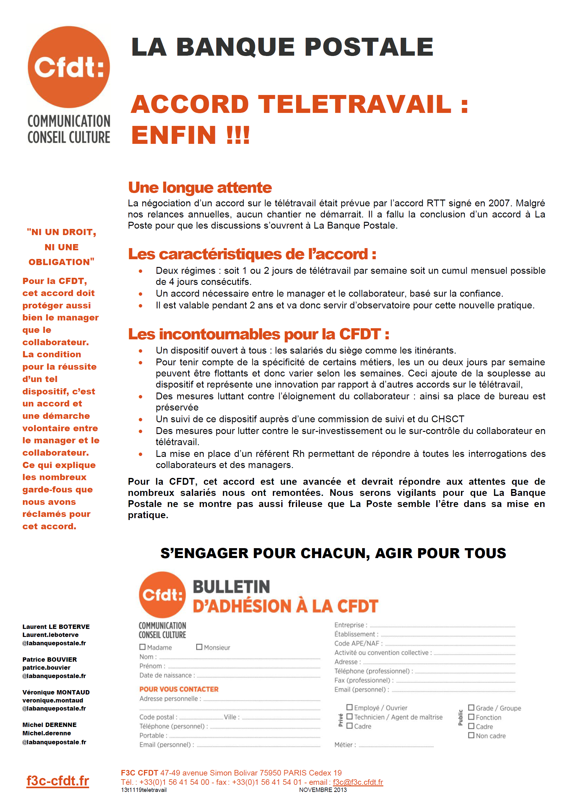 teletravail banque postale