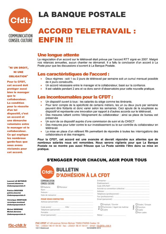 teletravail banque postale