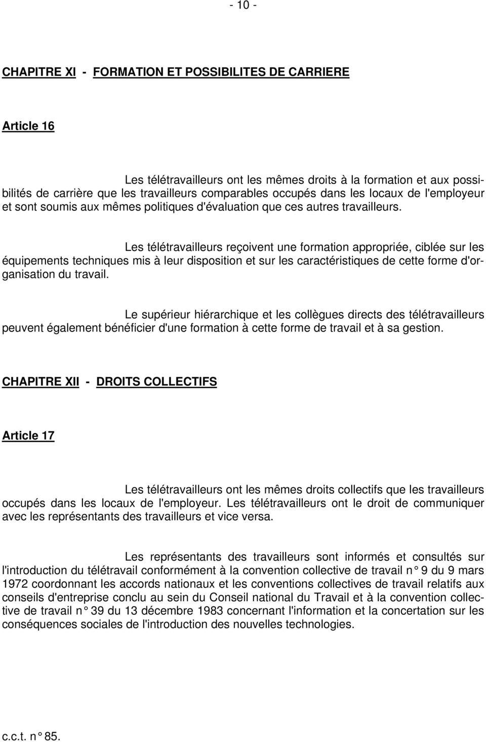 teletravail cct 85