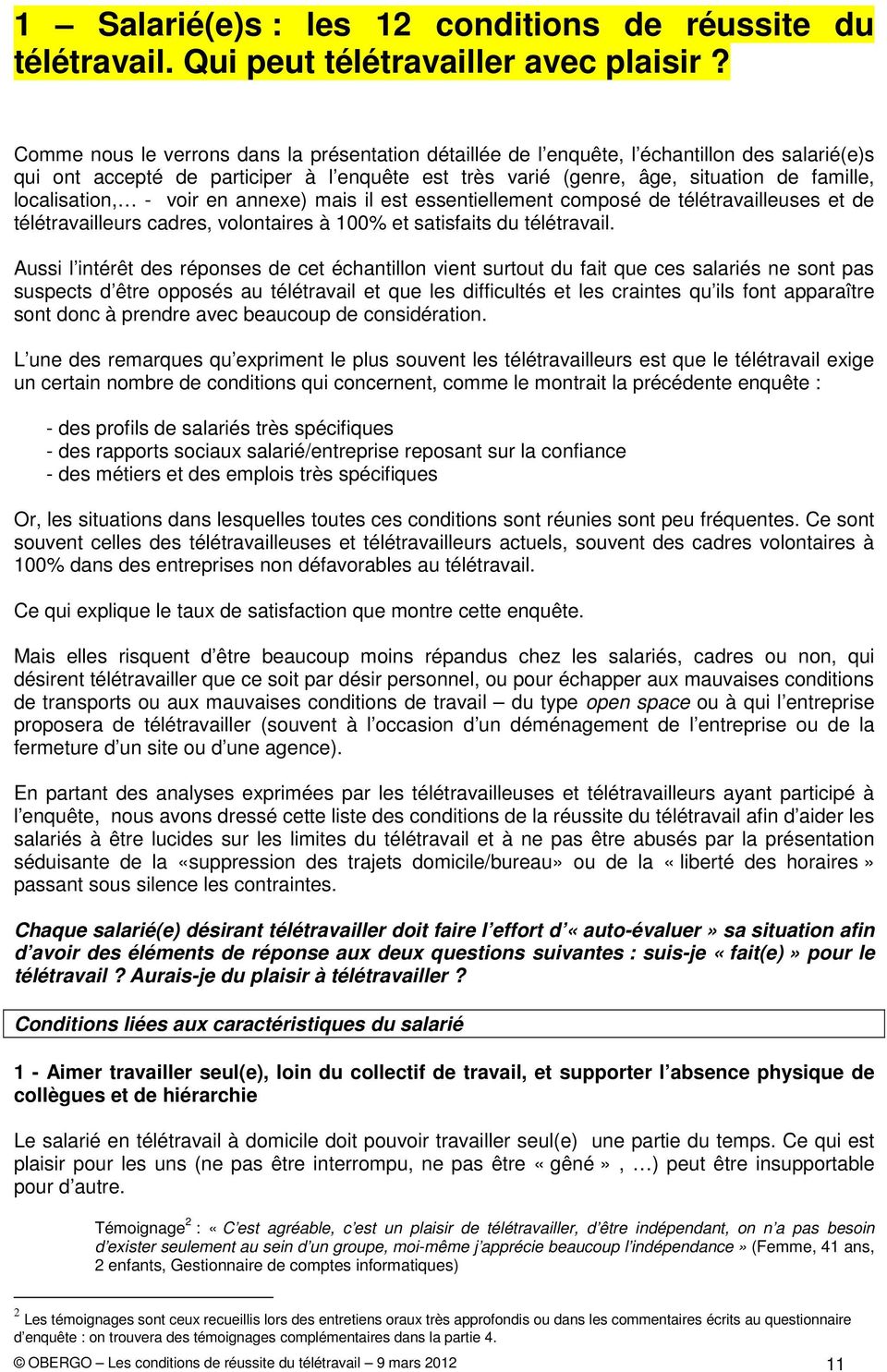 teletravail conditions