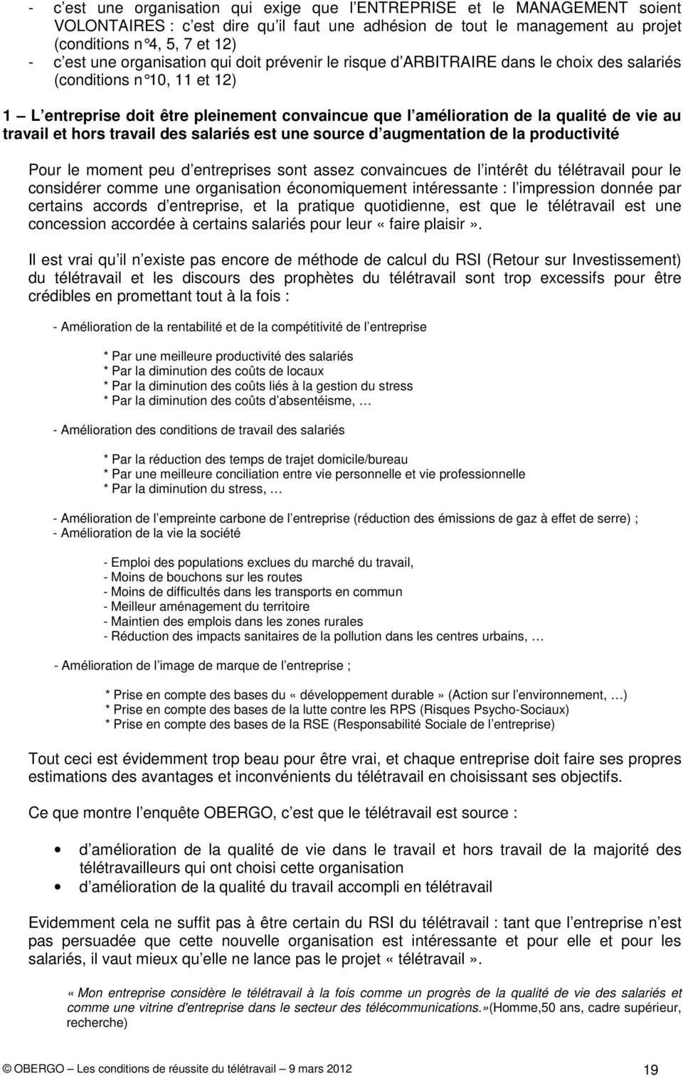 teletravail conditions