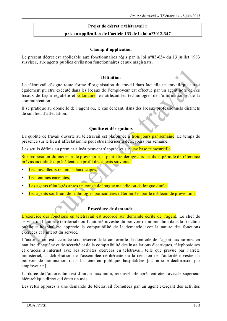 teletravail fonction publique hospitaliere