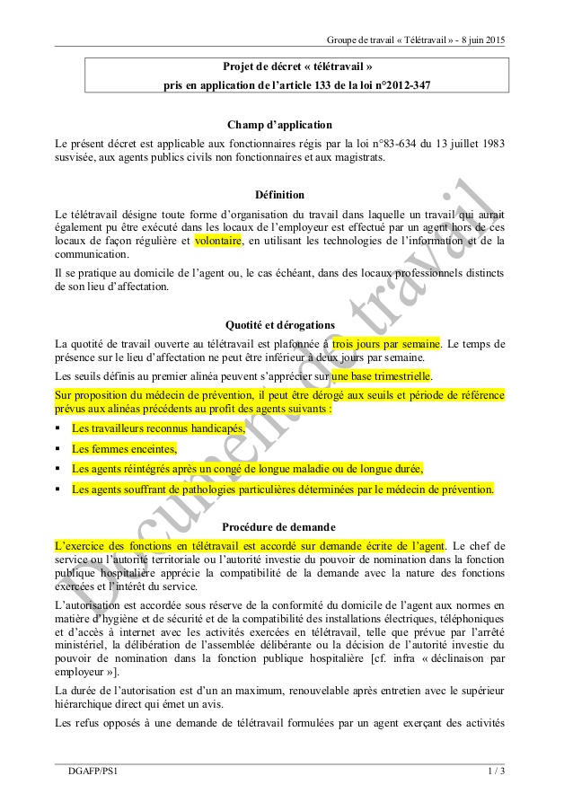 teletravail fonction publique hospitaliere