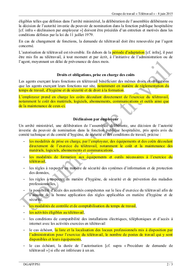 teletravail fonction publique hospitaliere