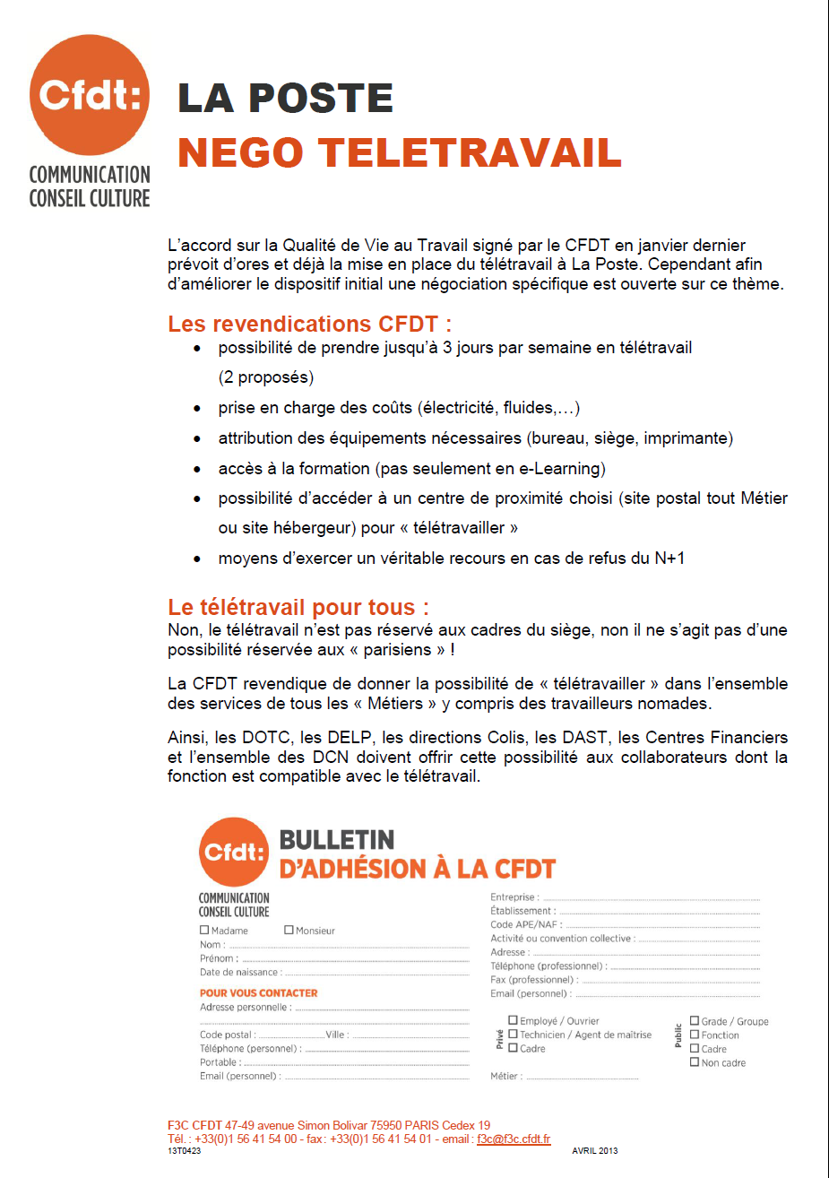teletravail la poste