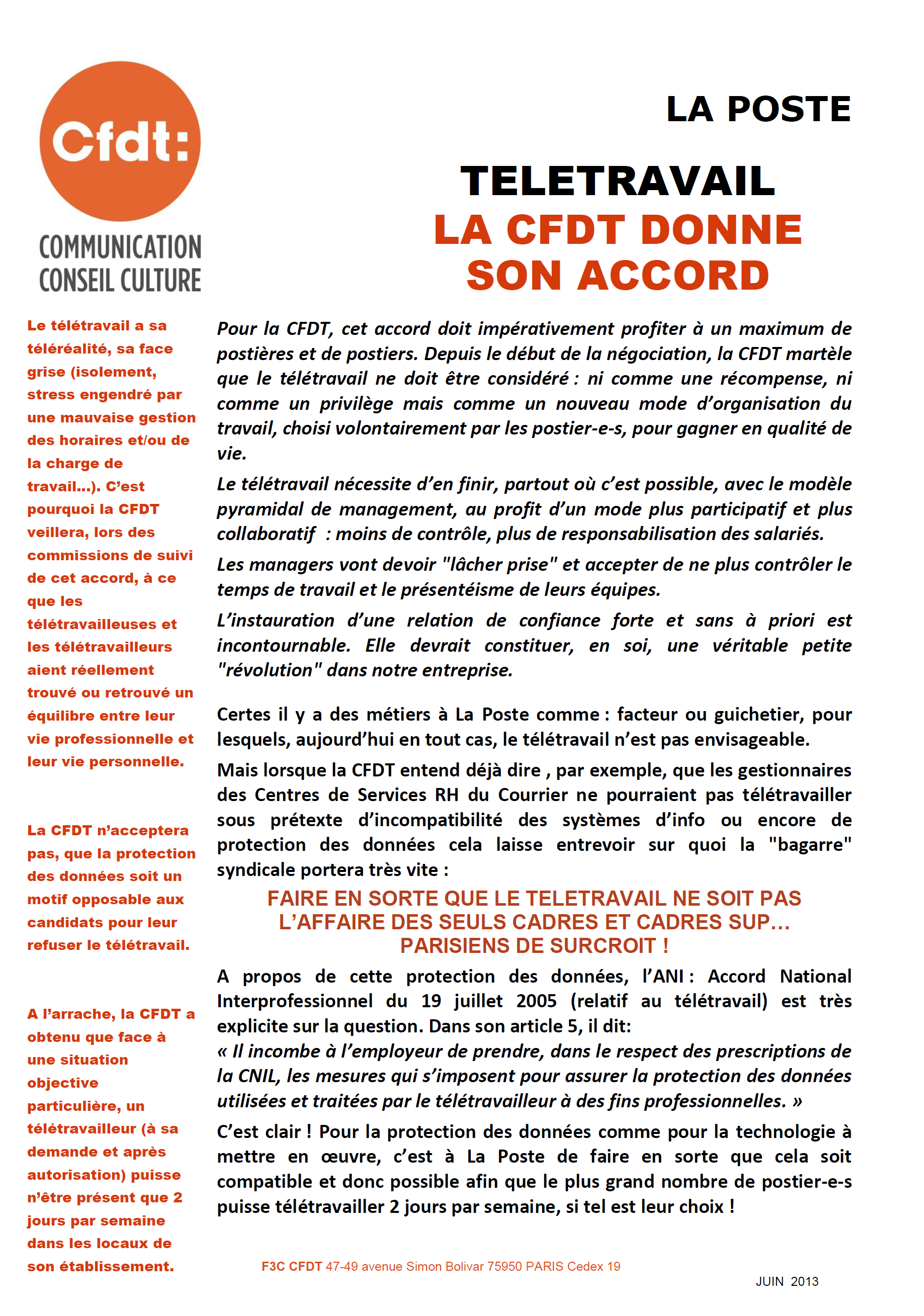 teletravail la poste