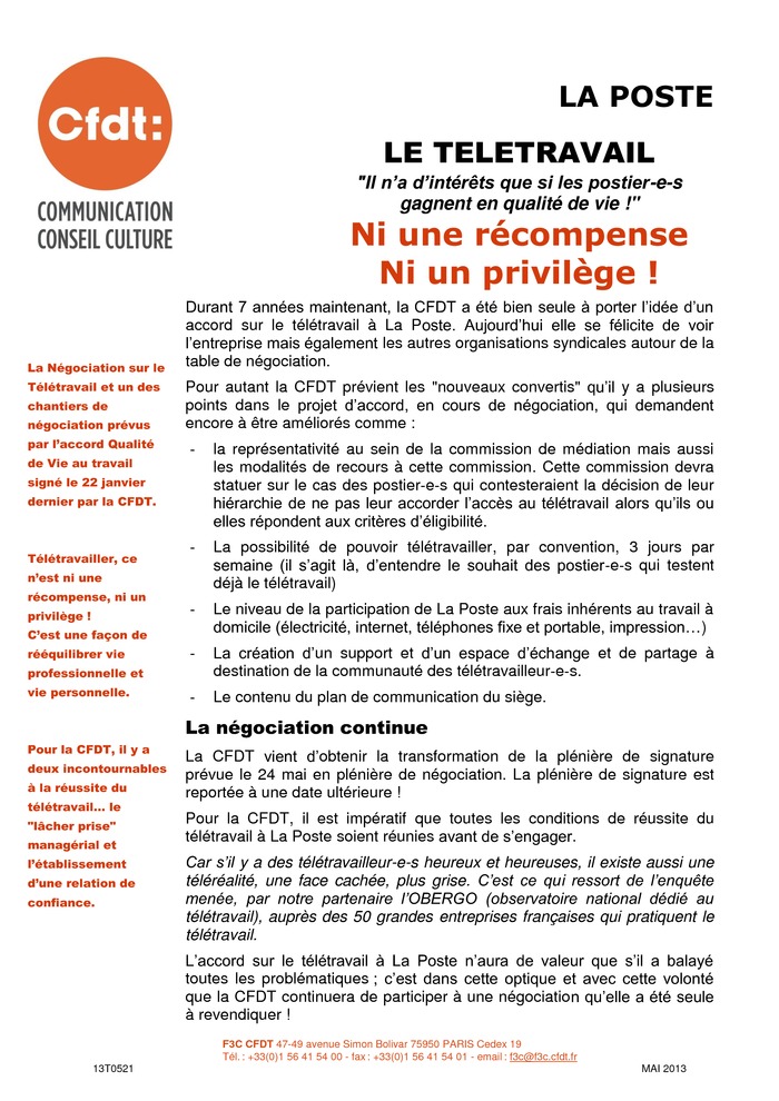 teletravail la poste