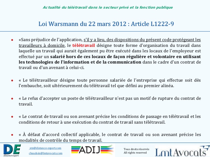 teletravail loi 2012