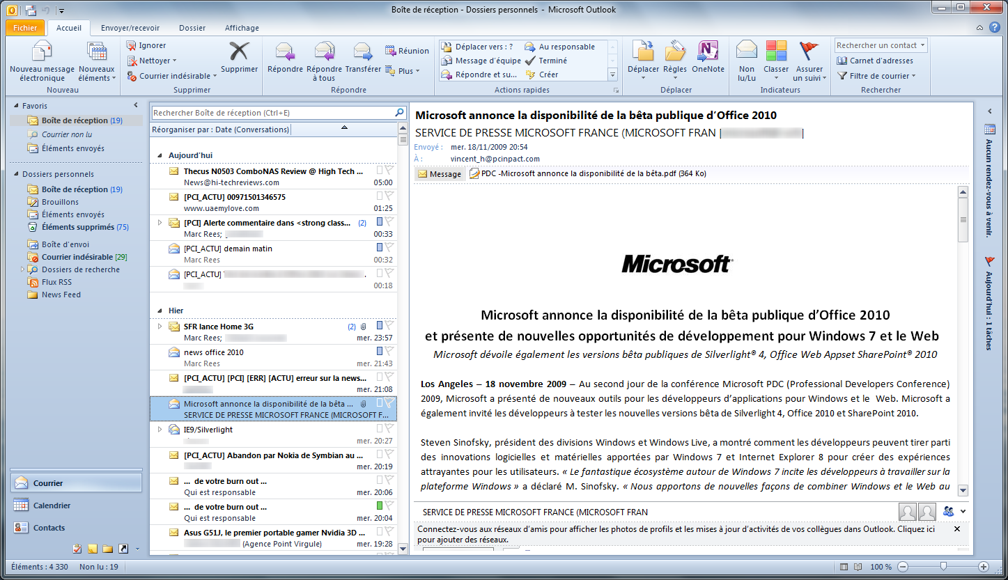 teletravail outlook