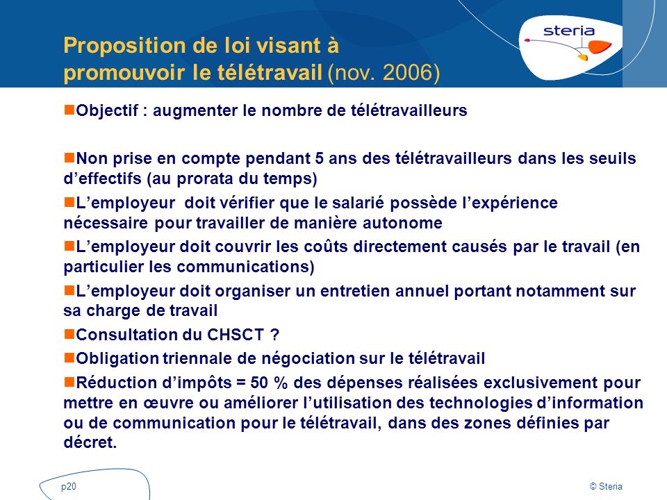 teletravail que dit la loi