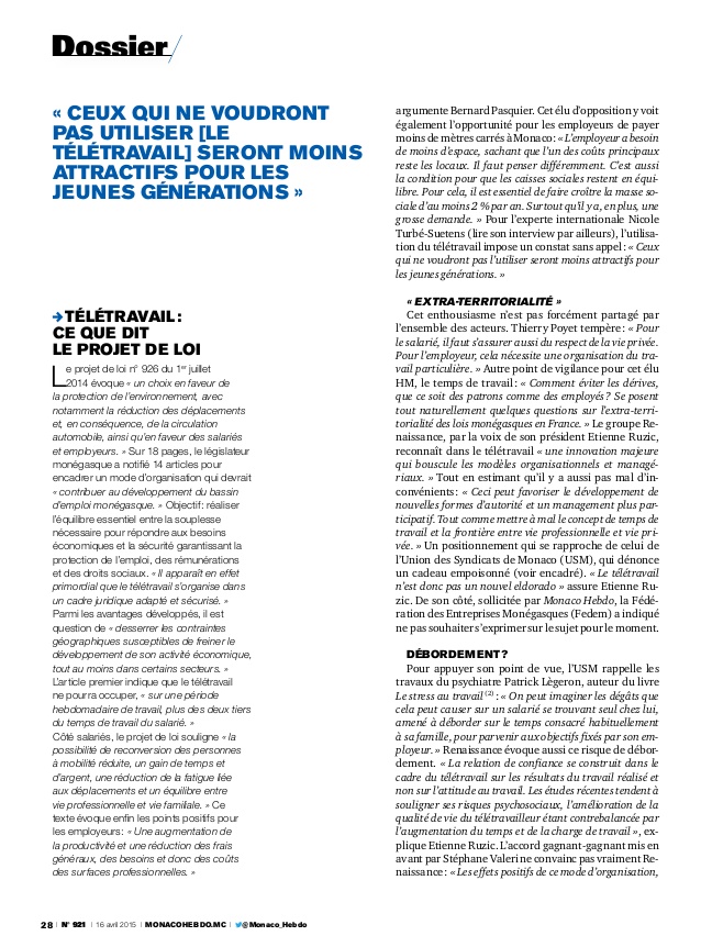 teletravail que dit la loi