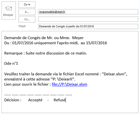 teletravail vba excel