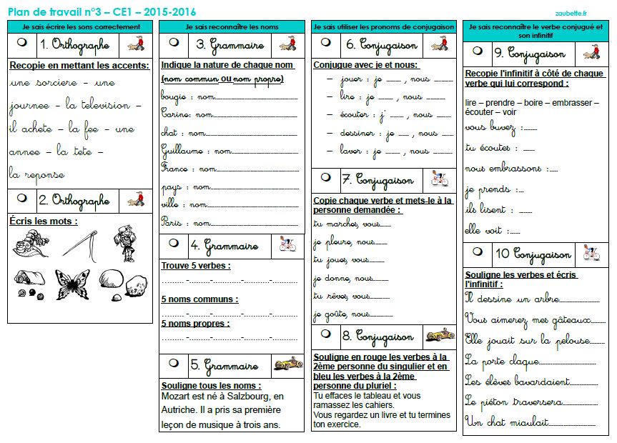 travail a la maison ce1