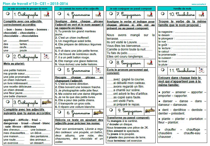 travail a la maison ce2