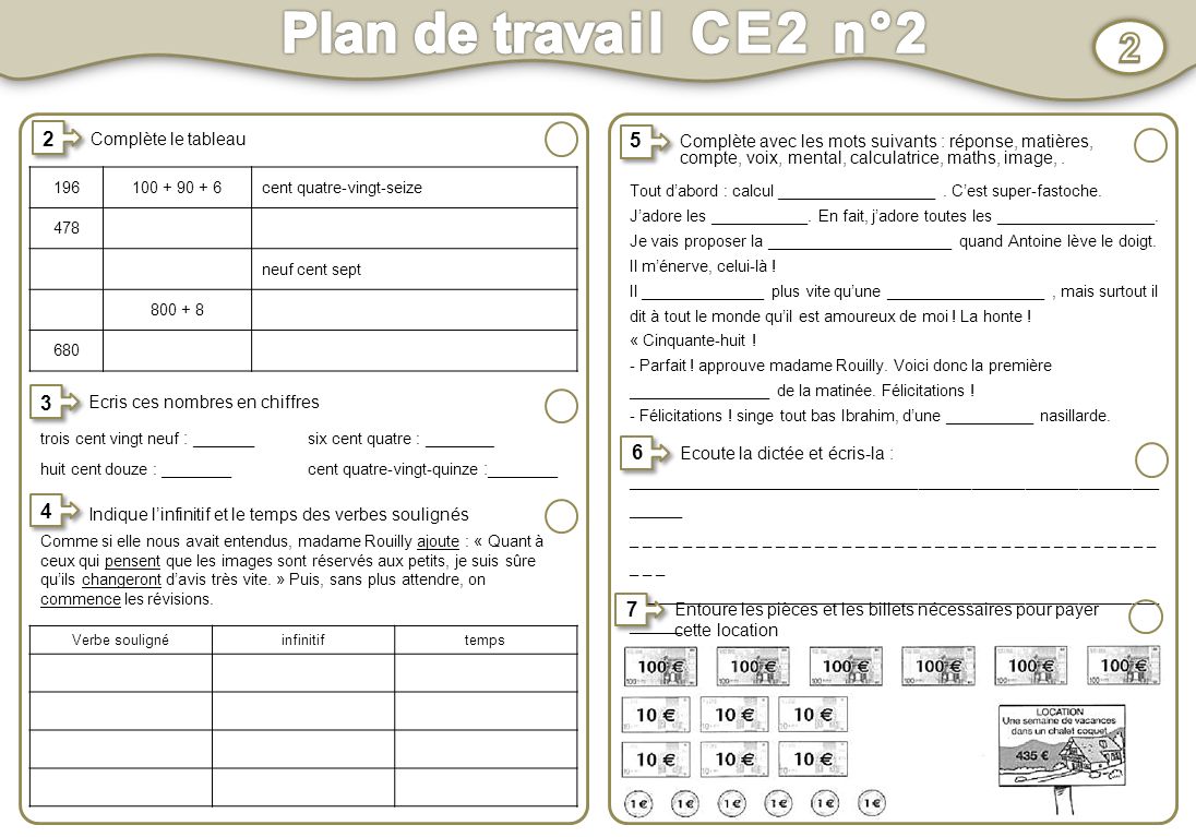 travail a la maison ce2
