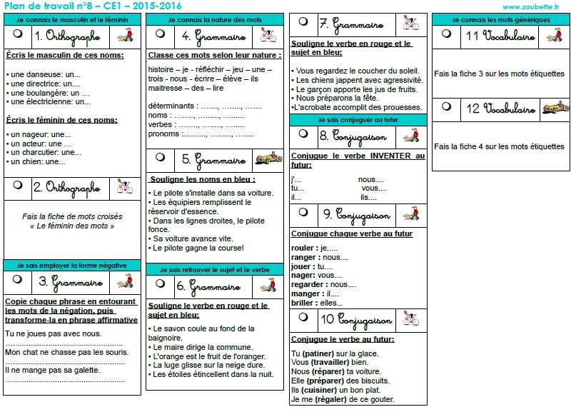 travail a la maison ce2