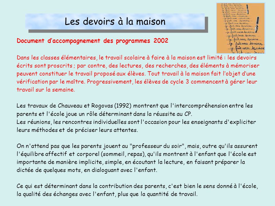 travail a la maison ecole