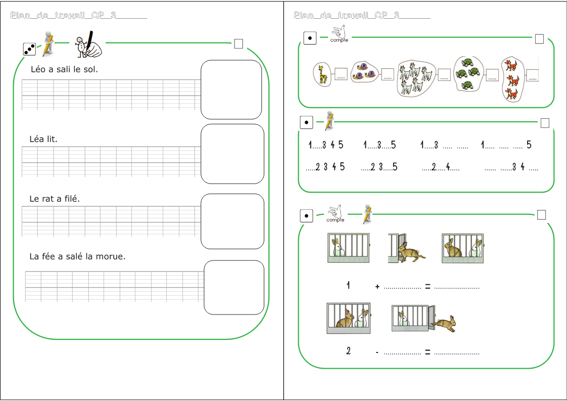 travail a la maison en cp