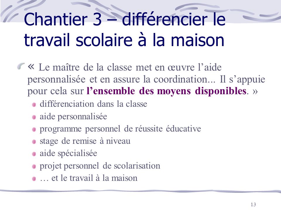 travail scolaire a la maison